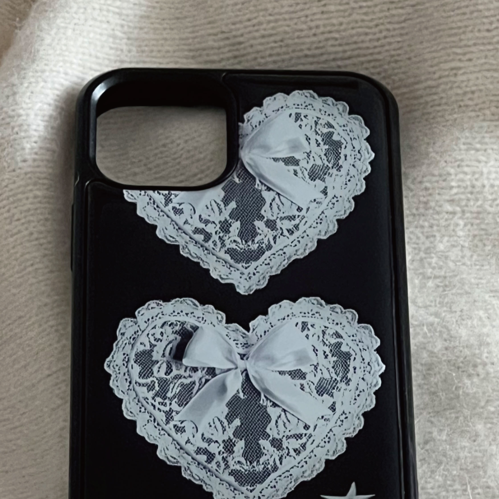｜kitsch kickkey｜ Ribbon Heart Lace Epoxy / Bumper Glass Case
