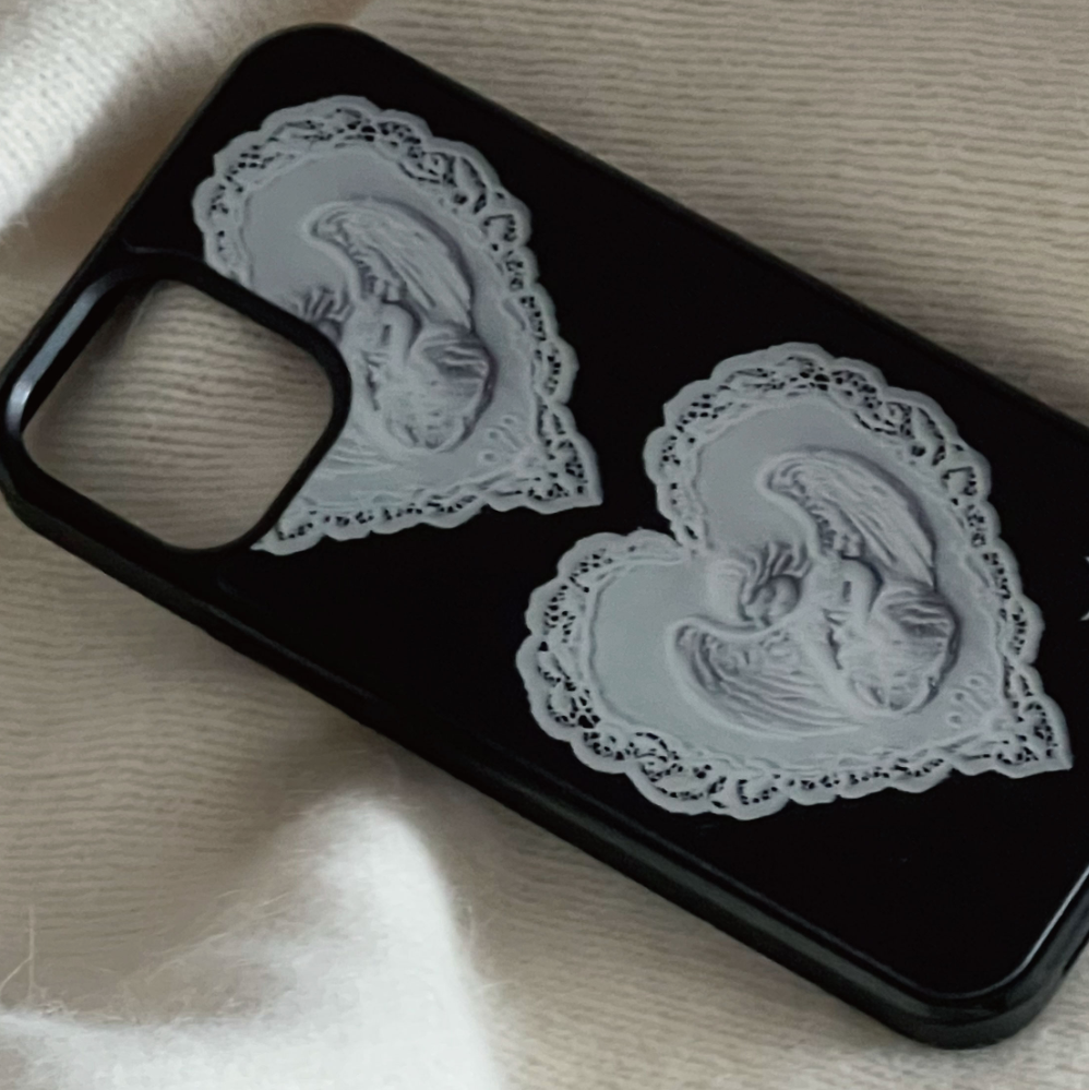 ｜kitsch kickkey｜ Heart Angel Lace Epoxy / Bumper Glass Case