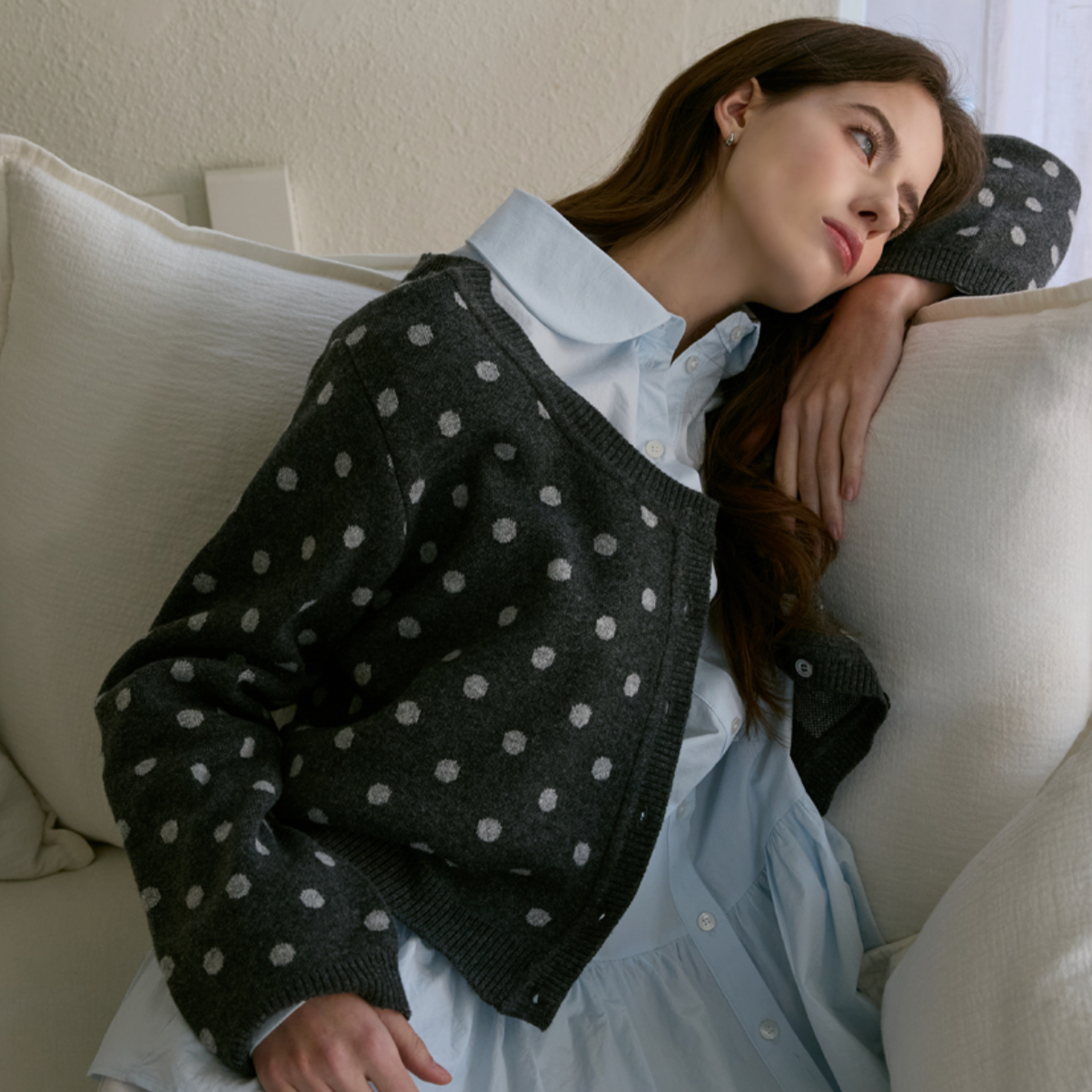 ｜Letter from Moon｜ Loha Unek Dot Cardigan (Charcoal)