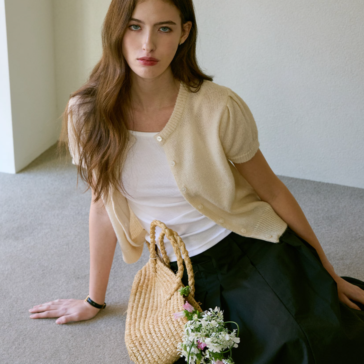 ｜Letter from Moon｜ Pineh Mohair Half Cardigan (Ivory)
