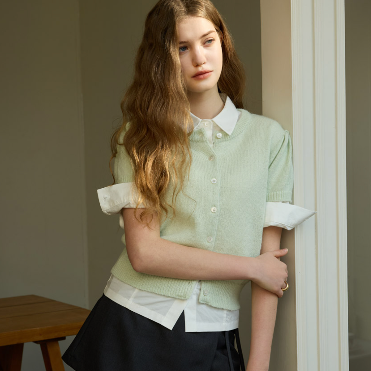 ｜Letter from Moon｜ Pineh Mohair Half Cardigan (Mint)