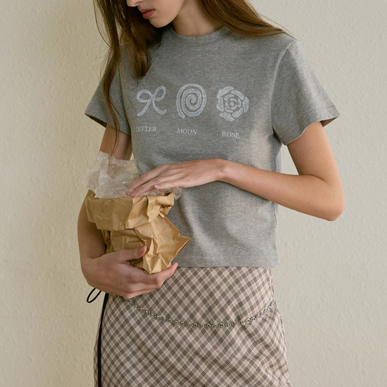 ｜Letter from Moon｜ Three Object T-shirt (Melange Gray)