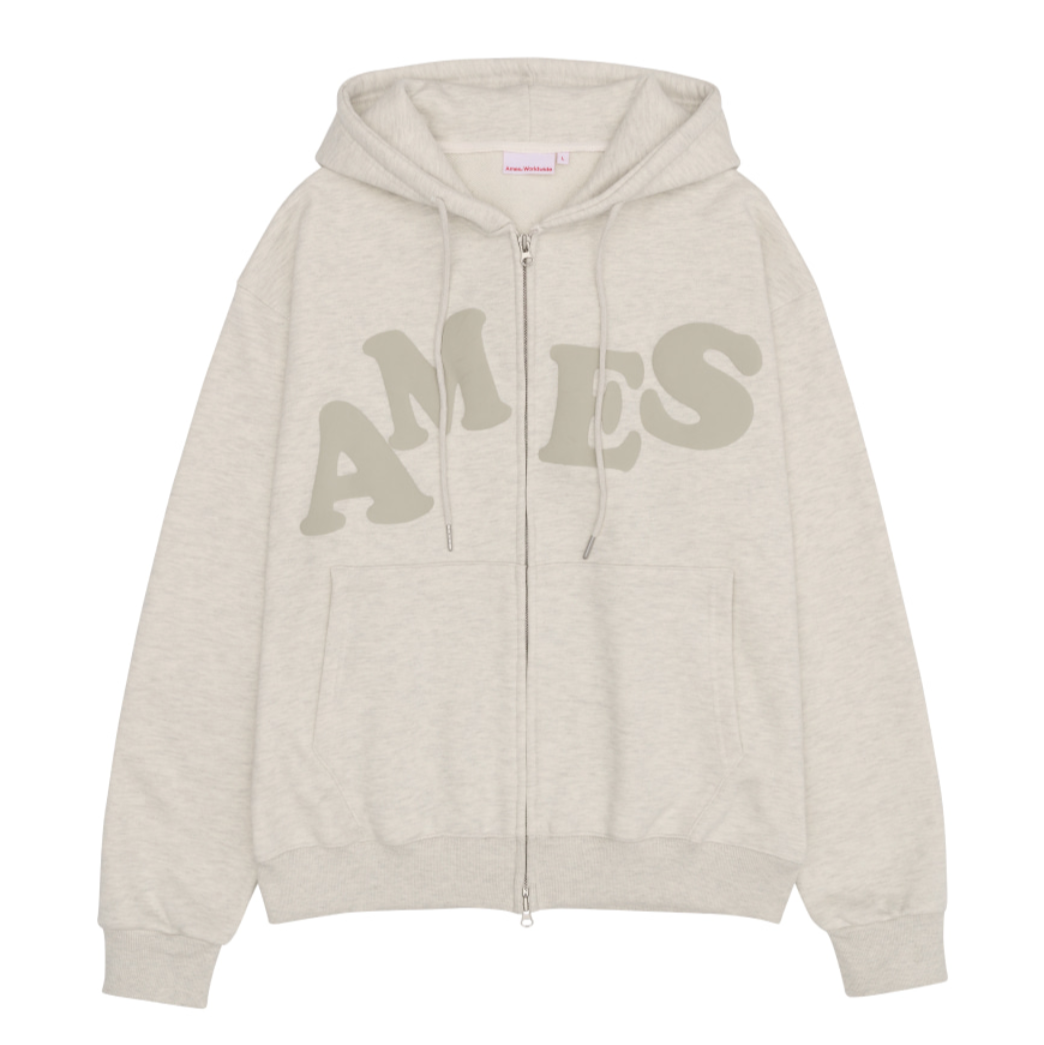 ｜Ames｜ BIG TYPO HOODIE ZIP UP OATMEAL