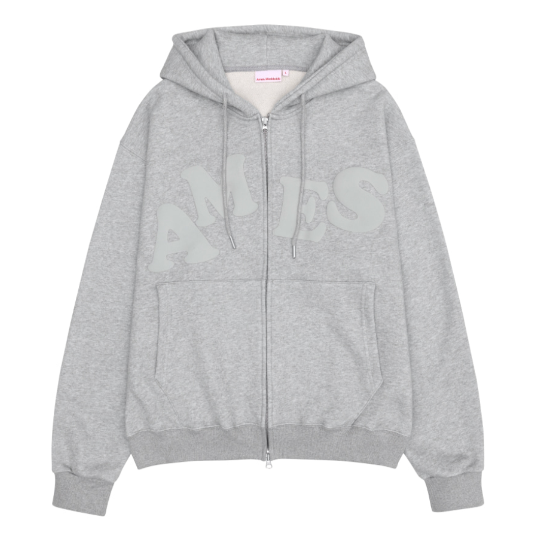 ｜Ames｜ BIG TYPO HOODIE ZIP UP GREY