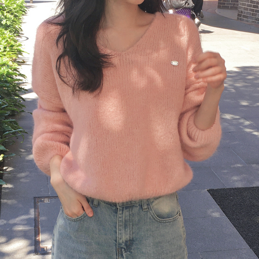 ｜SLOWAND｜ Symbol Mix V-Neck Knit