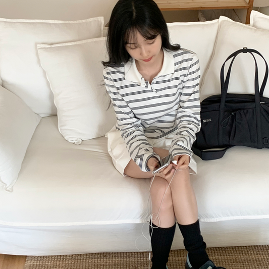 ｜98°C｜ Rugby Crop Stripe Collar