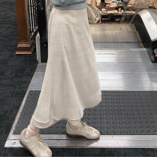 ｜SLOWAND｜ # SLOWMADE Earl Gray Layer Dotted Skirt