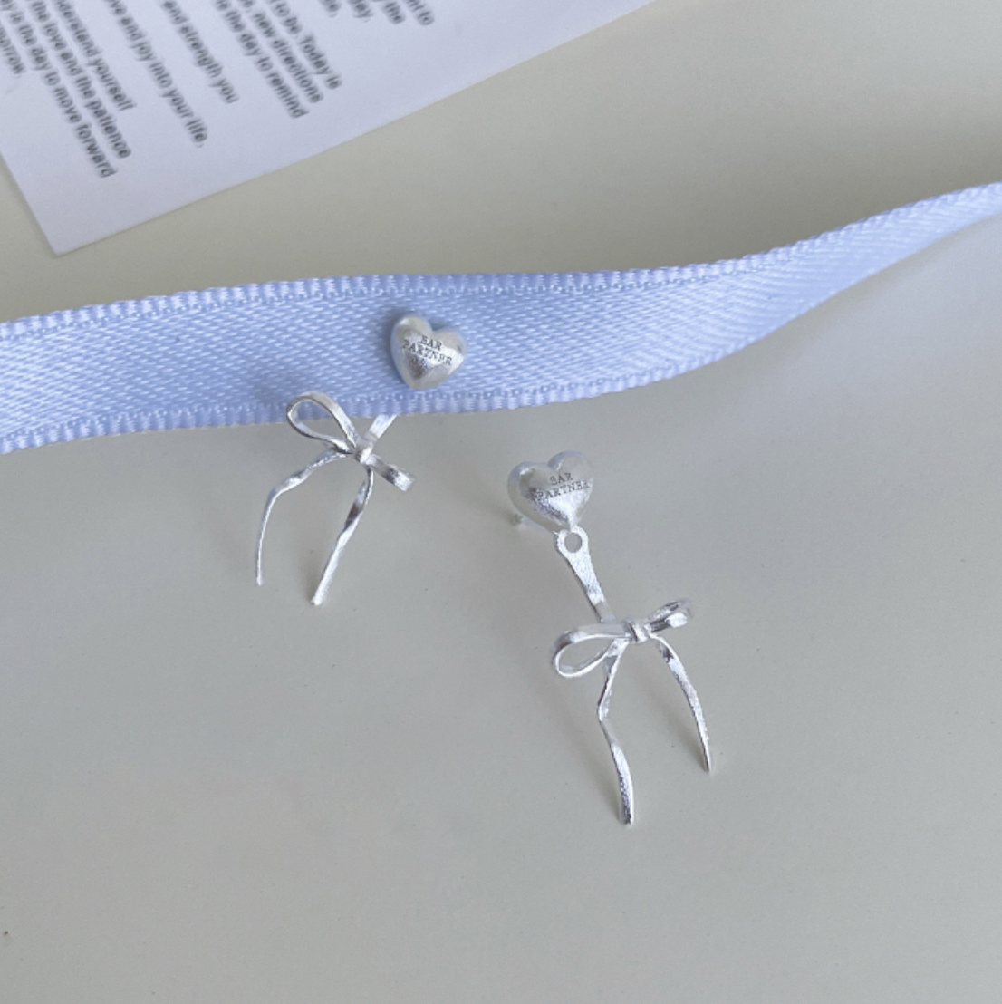 ｜sora'de｜ 925silver Heart Ribbon Earring 462E