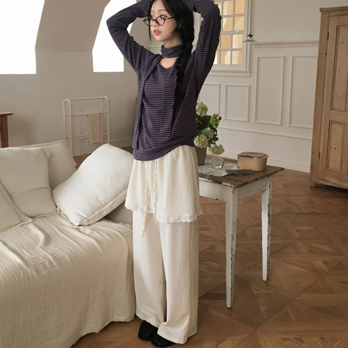 ｜VINVLE｜ Layered Punching Skirt Banding Pants