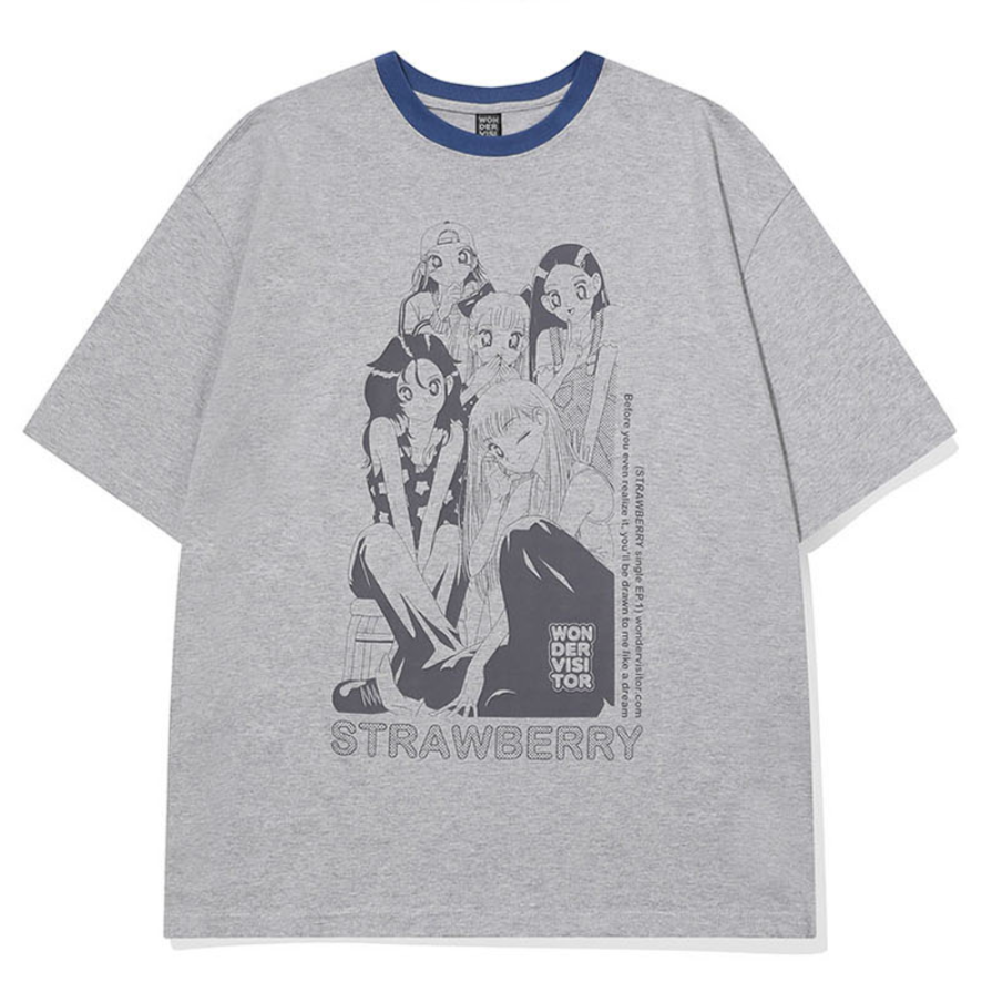 ｜WONDERVISITOR｜ Strawberry EP1 Overfit T-shirt (Melange grey)