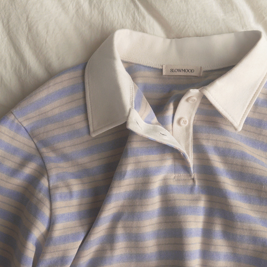 ｜SLOWAND｜ # SLOWMADE Rugby Stripe Piket T-shirt