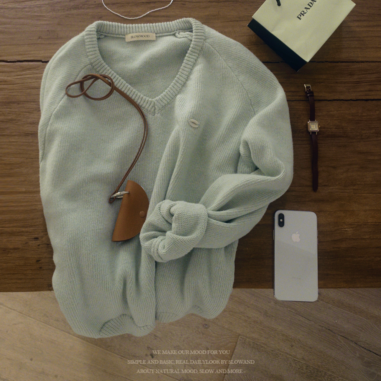 ｜SLOWAND｜ # SLOWMADE Cotton Garment Symbol V-neck Knitwear