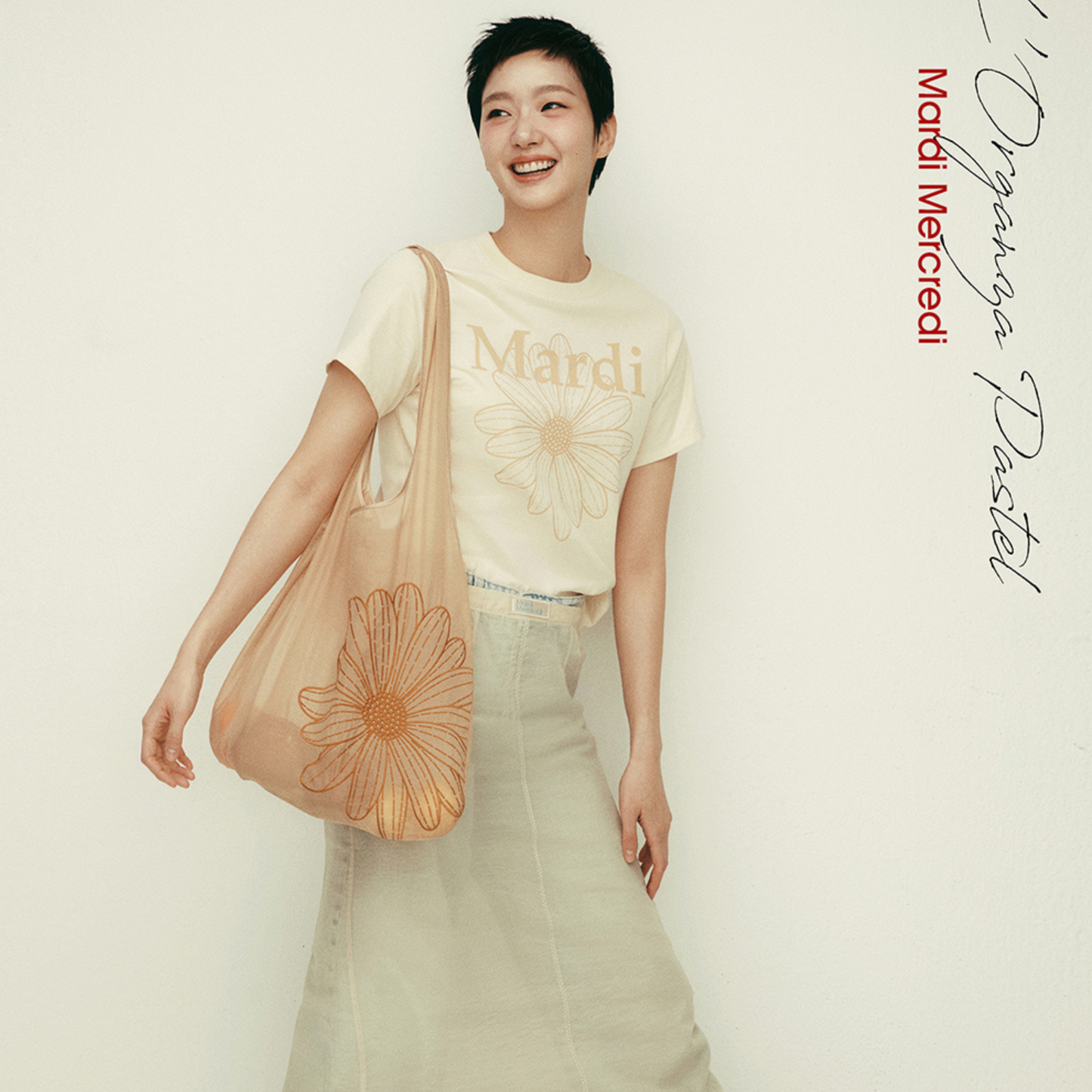 ｜MARDI MERCREDI｜ SHEER BAG FLOWER BEIGE