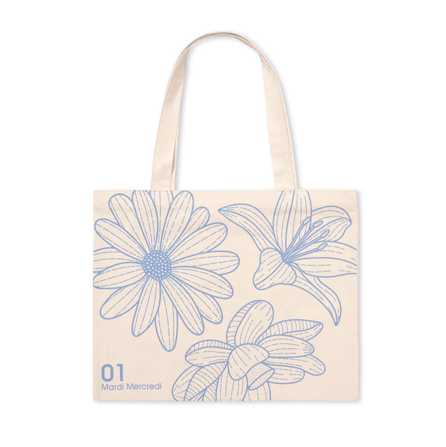 ｜MARDI MERCREDI｜ CANVAS BAG TRIPLE FLOWER CREAM BLUE