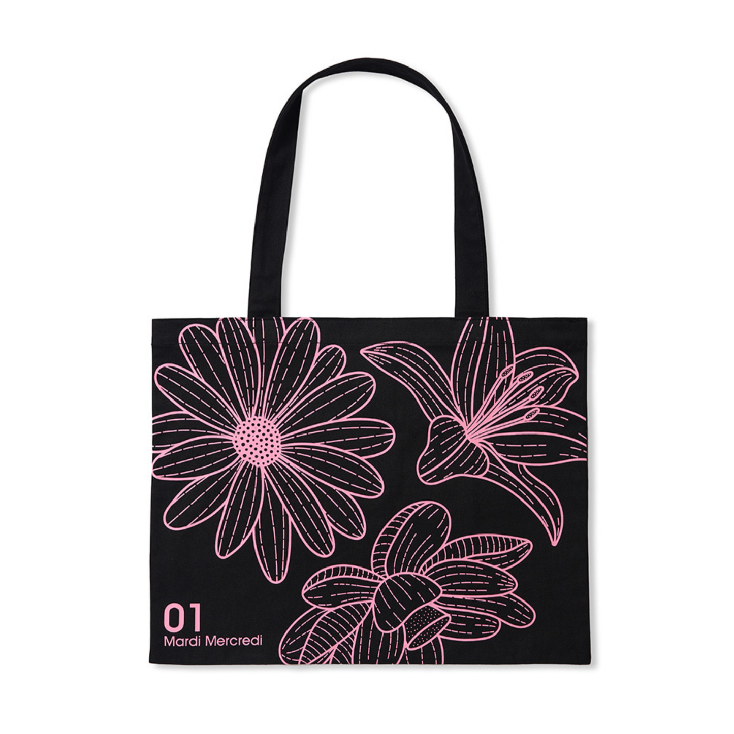 ｜MARDI MERCREDI｜ CANVAS BAG TRIPLE FLOWER BLACK PINK