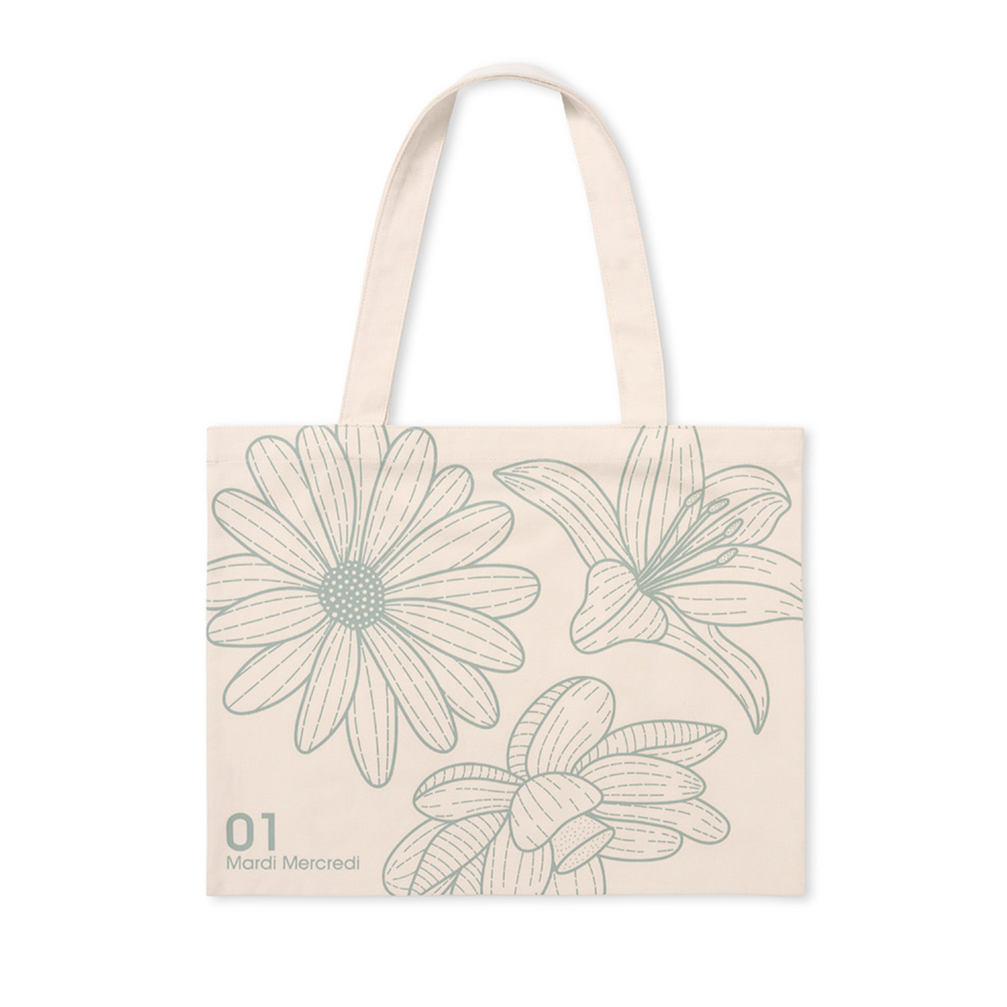 ｜MARDI MERCREDI｜ CANVAS BAG TRIPLE FLOWER CREAM GREEN