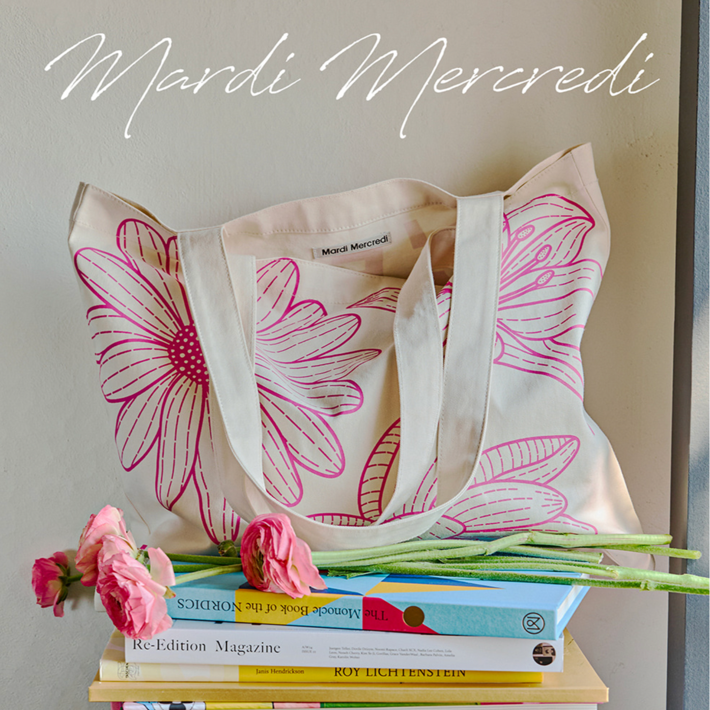 ｜MARDI MERCREDI｜ CANVAS BAG TRIPLE FLOWER CREAM PINK