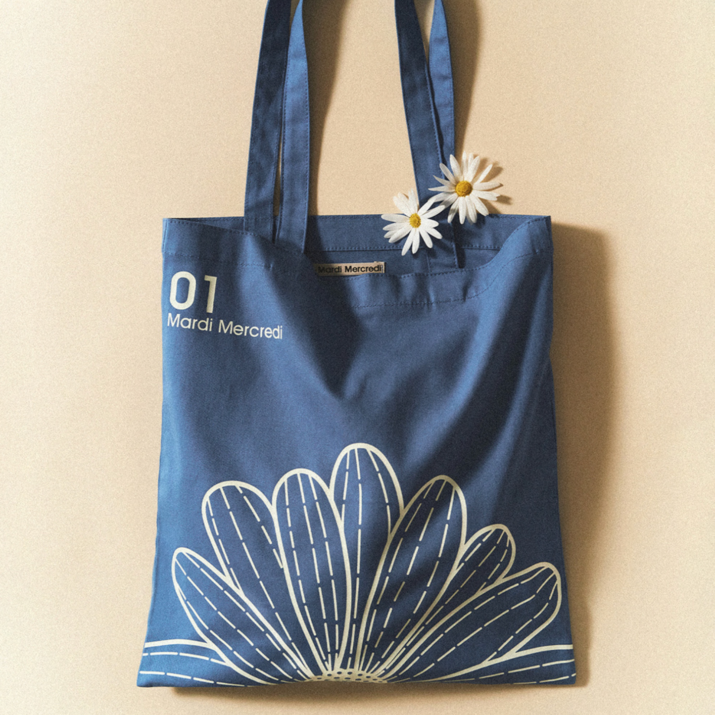 ｜MARDI MERCREDI｜ CANVAS BAG FLOWER BLUE WHITE