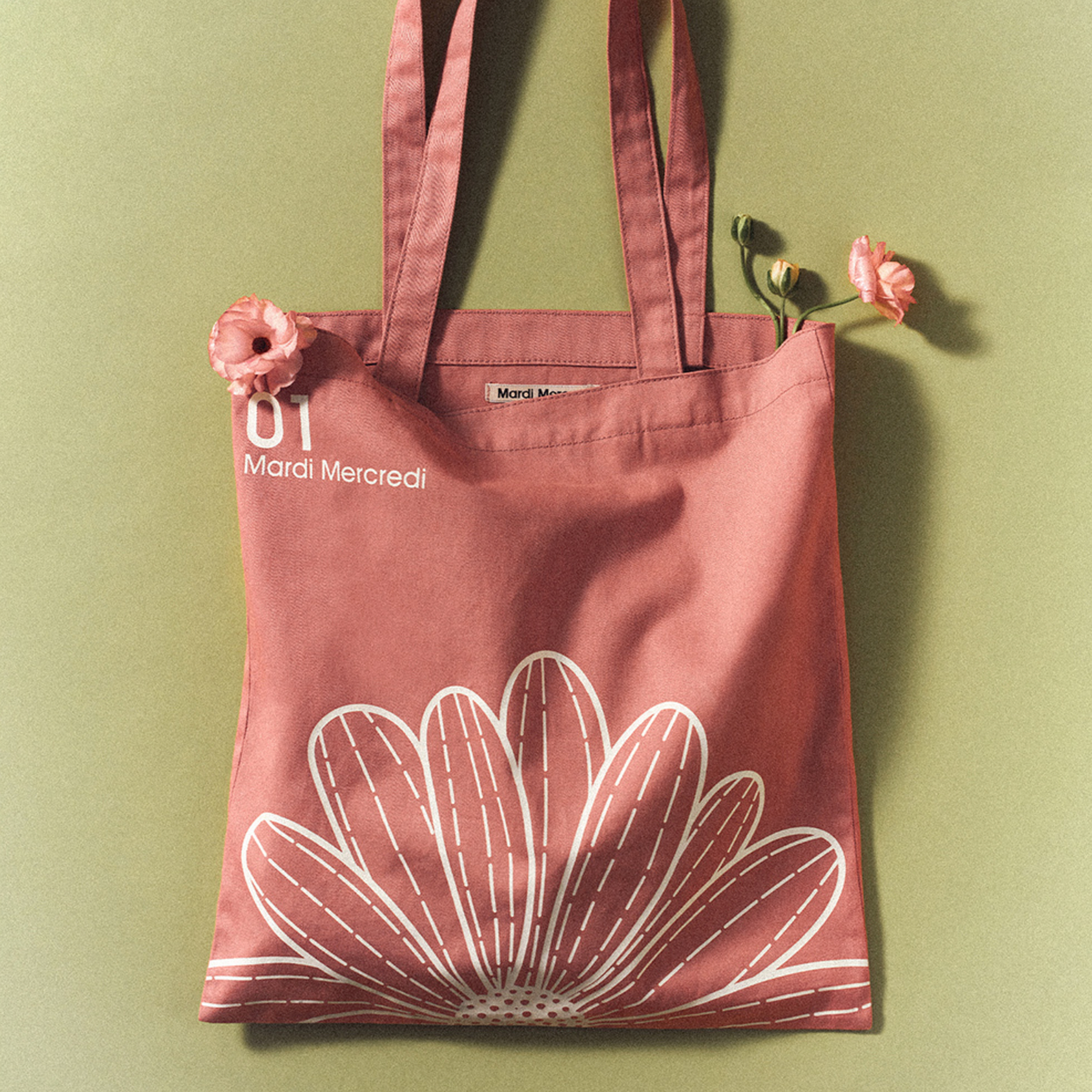 ｜MARDI MERCREDI｜ CANVAS BAG FLOWER PINK WHITE
