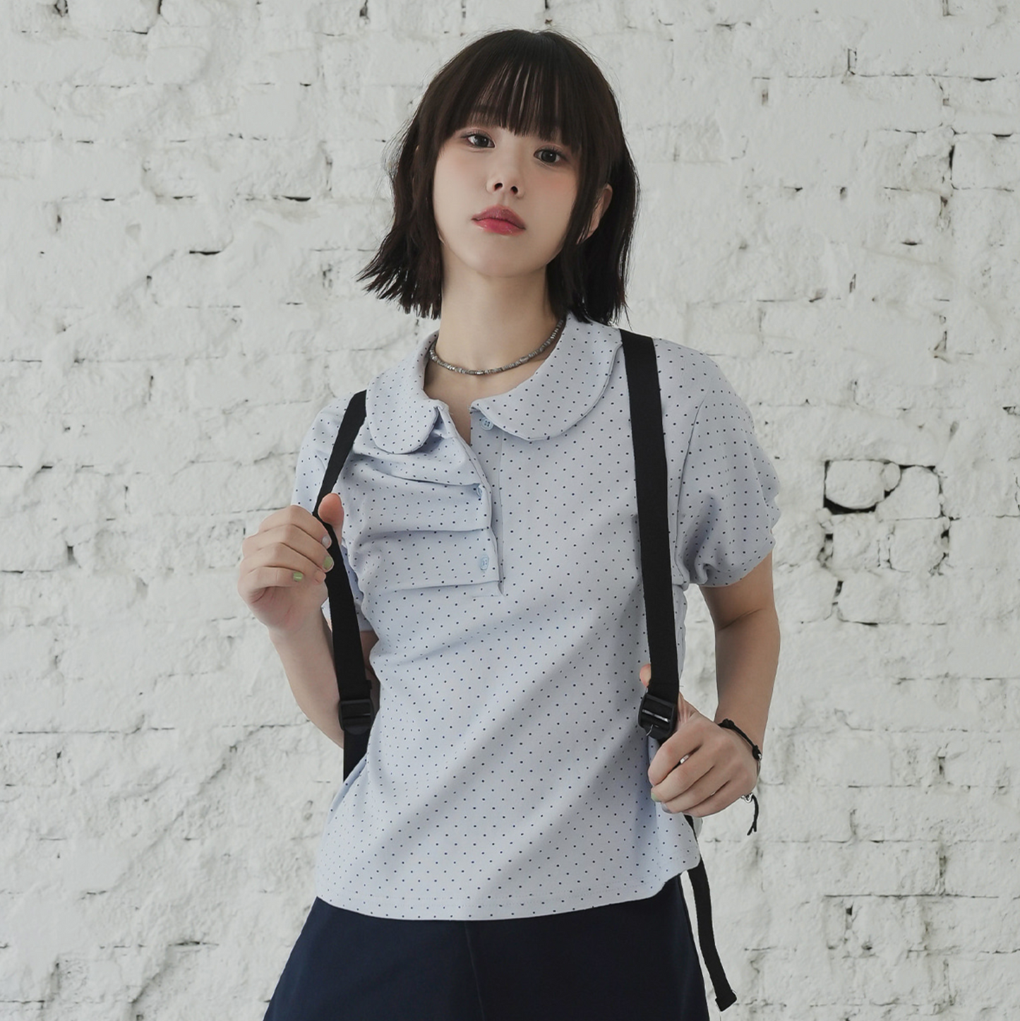 ｜BINARY01｜ Hipo Dot Collar T-shirt