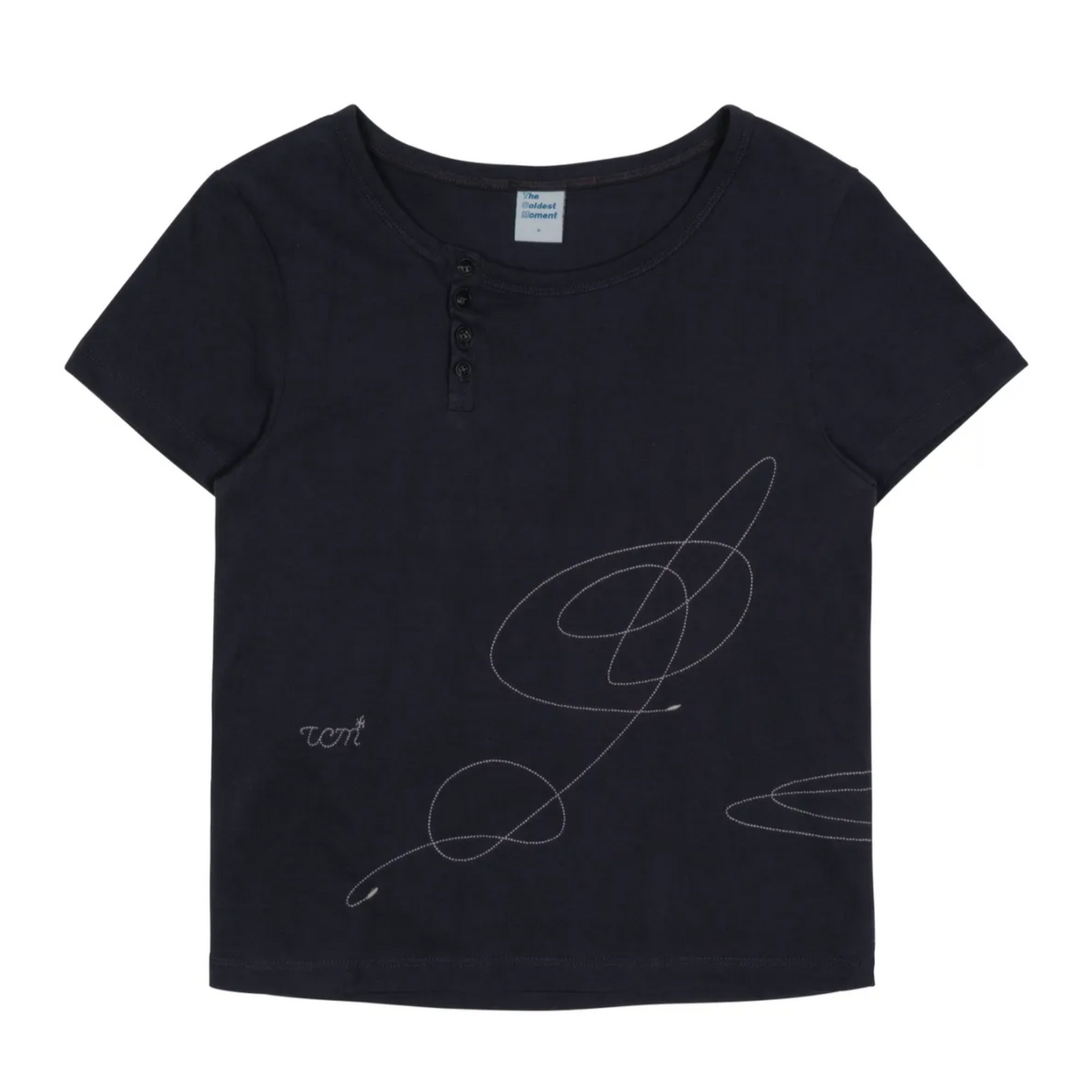 ｜THE COLDEST MOMENT｜ (w) TCM Stitch Dide Henly Neck T (Navy)