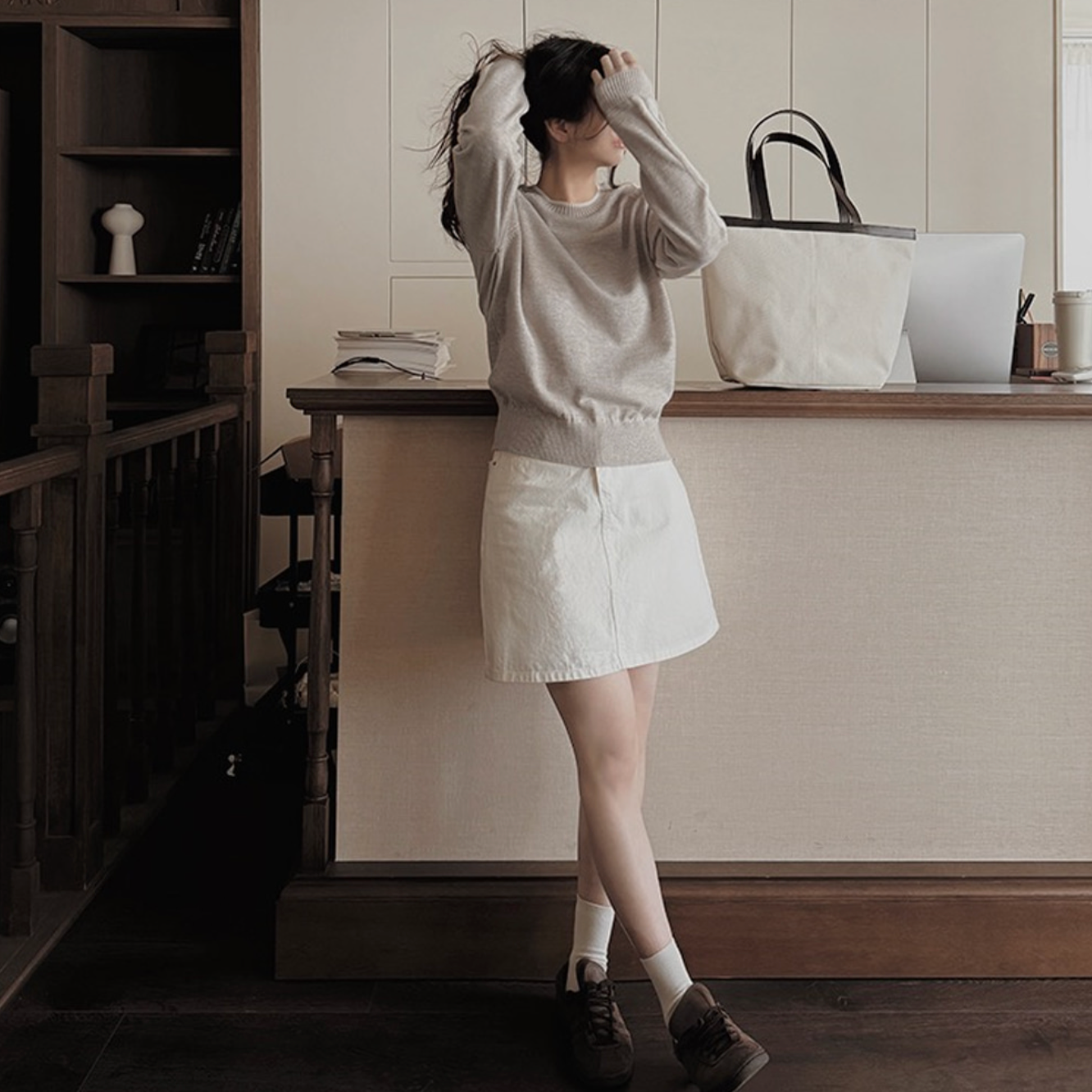 ｜SLOWAND｜ # SLOWMADE Pure Cream Long Mini Cotton Skirt