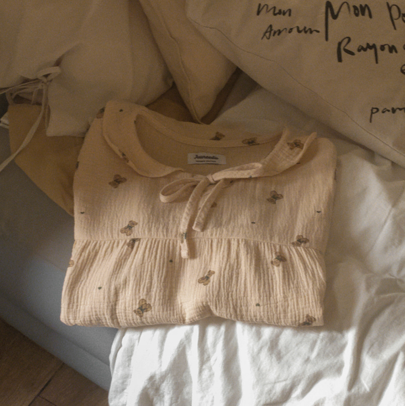 ｜Juuneedu｜ Romantic Mandy Bear Yoru Cotton Short Sleeve Pajama