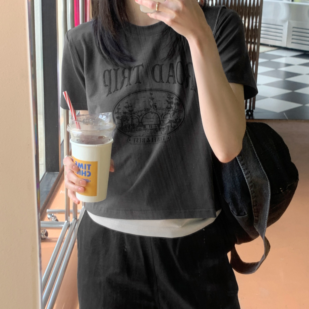 ｜98°C｜ Trip Printed Crop Short Sleeve T-Shirt