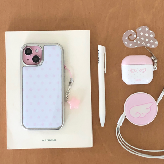 ｜ABOE｜ PINK DOT&STAR Silver Epoxy Phone Case