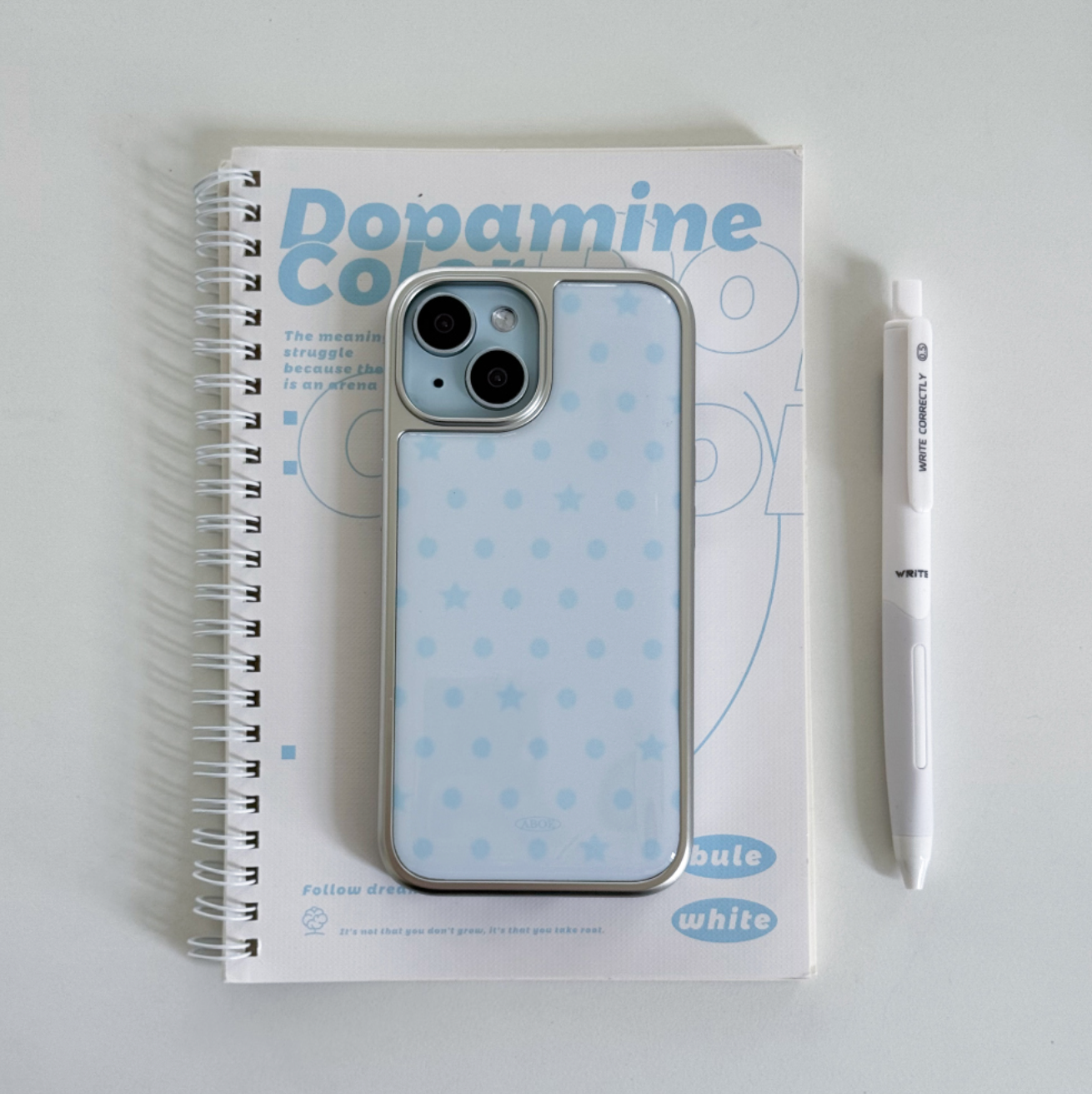 ｜ABOE｜ BLUE DOT&STAR Silver Epoxy Phone Case