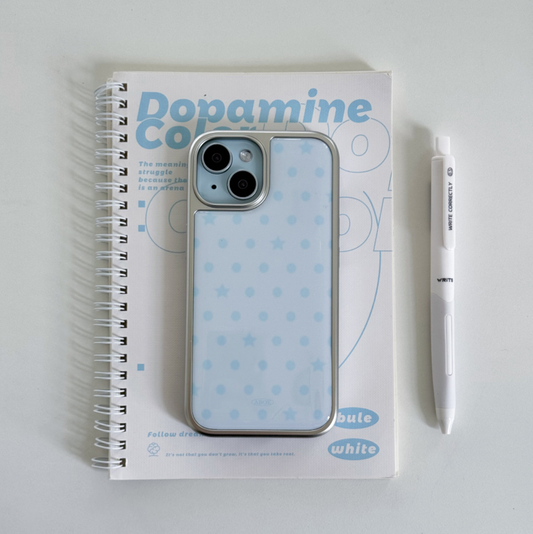 ｜ABOE｜ BLUE DOT&STAR Silver Epoxy Phone Case