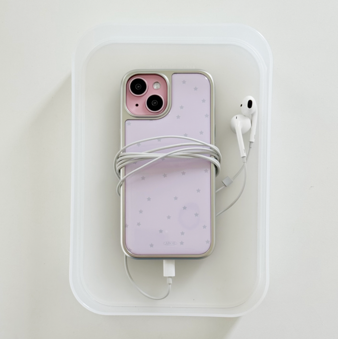 ｜ABOE｜ PINK STAR Silver Epoxy Phone Case