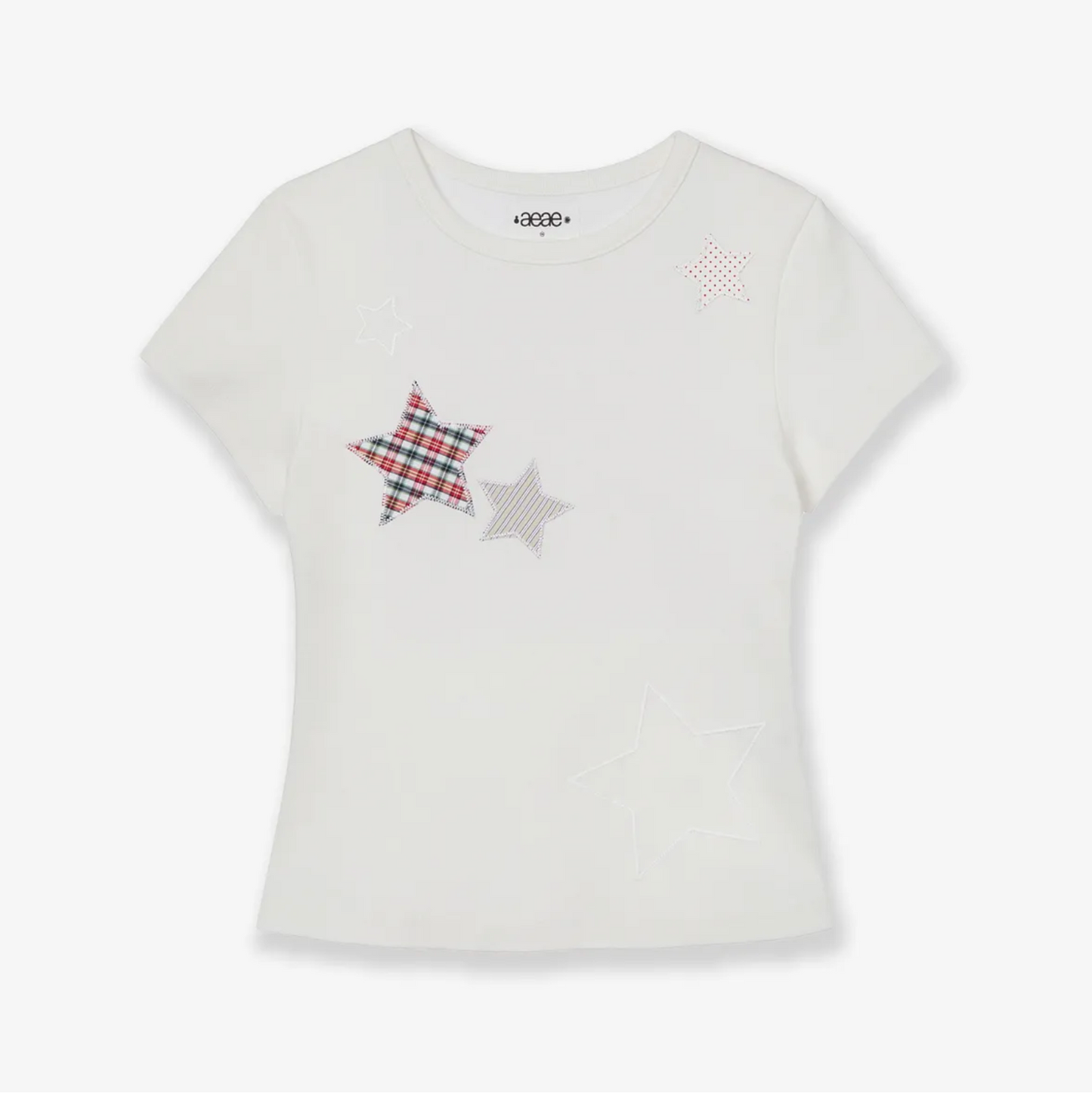 ｜aeae｜ CHECK STAR TEE ｜WHITE｜