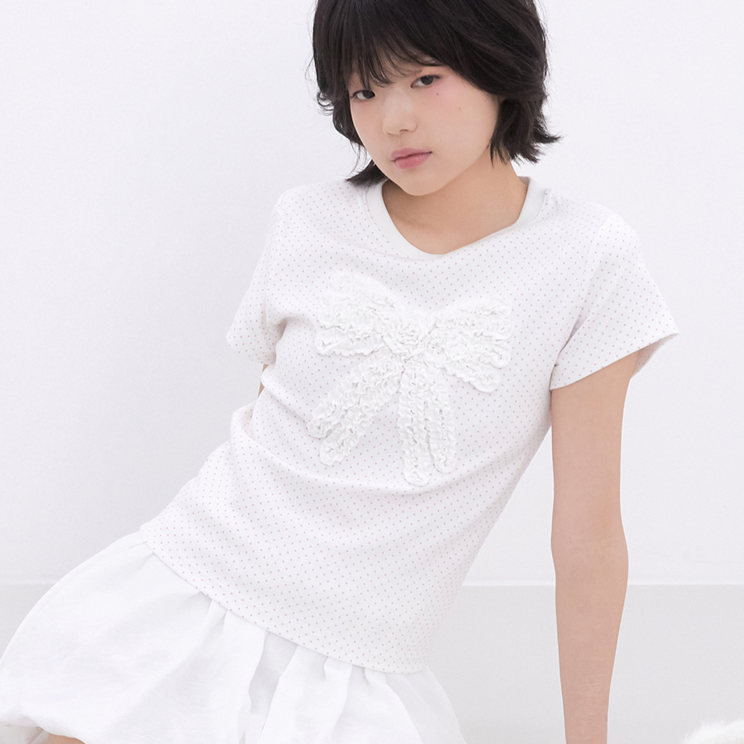 ｜Inner museum｜ Dot Frill Ribbon T-Shirt (IVORY)