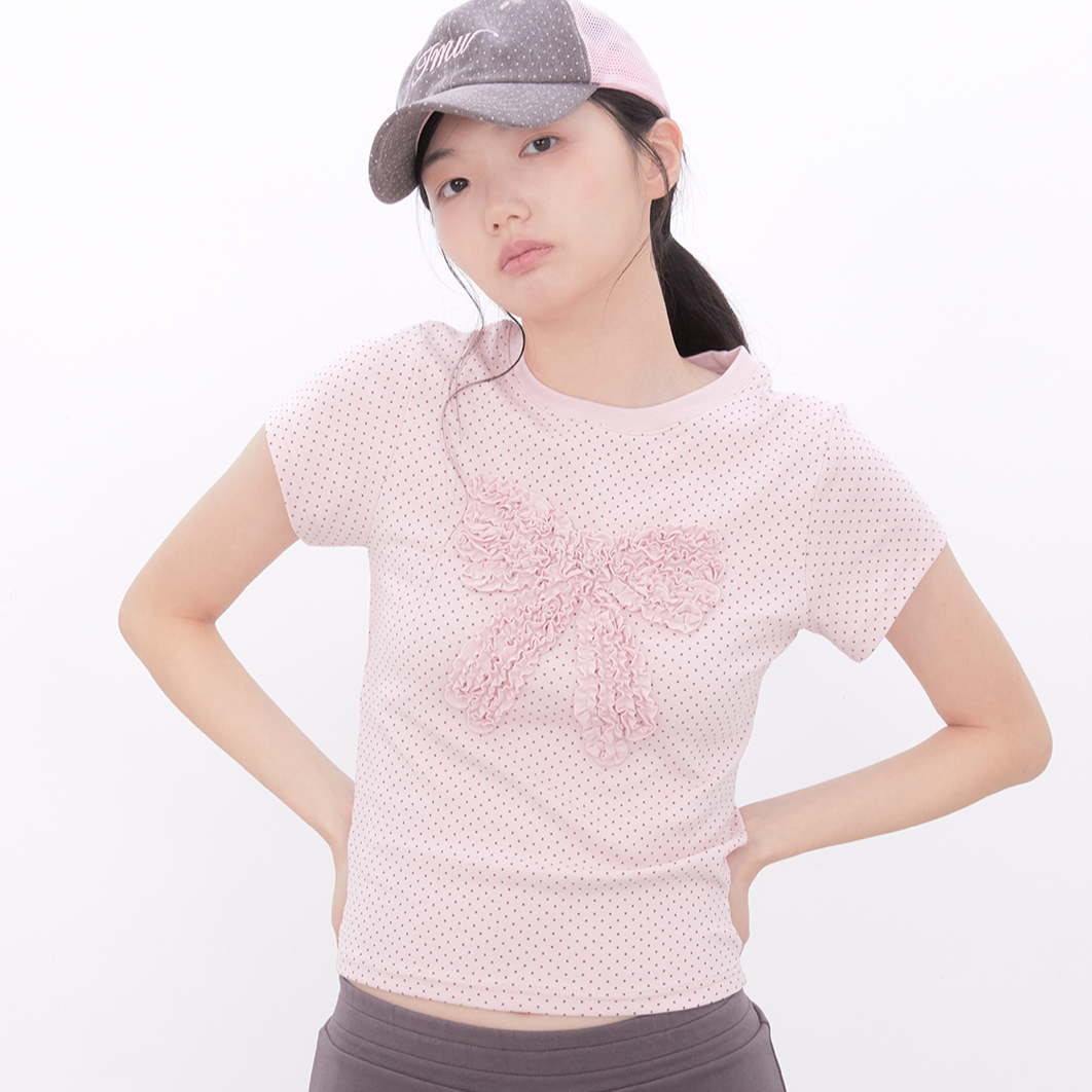 ｜Inner museum｜ Dot Frill Ribbon T-Shirt (PINK)