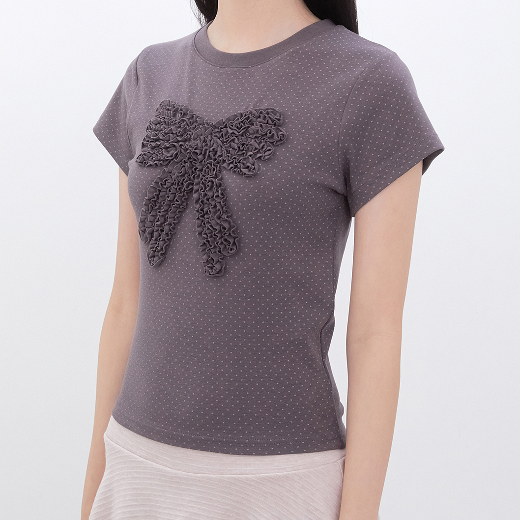 ｜Inner museum｜ Dot Frill Ribbon T-Shirt (COCOA)