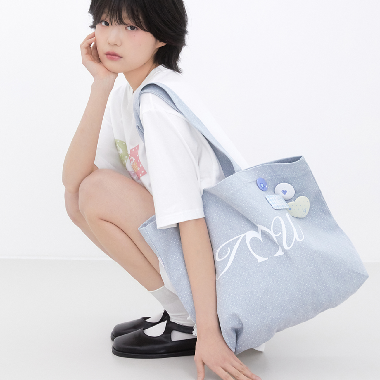｜Inner museum｜ Cotton Dot Printing Eco Bag (LIGHT BLUE)