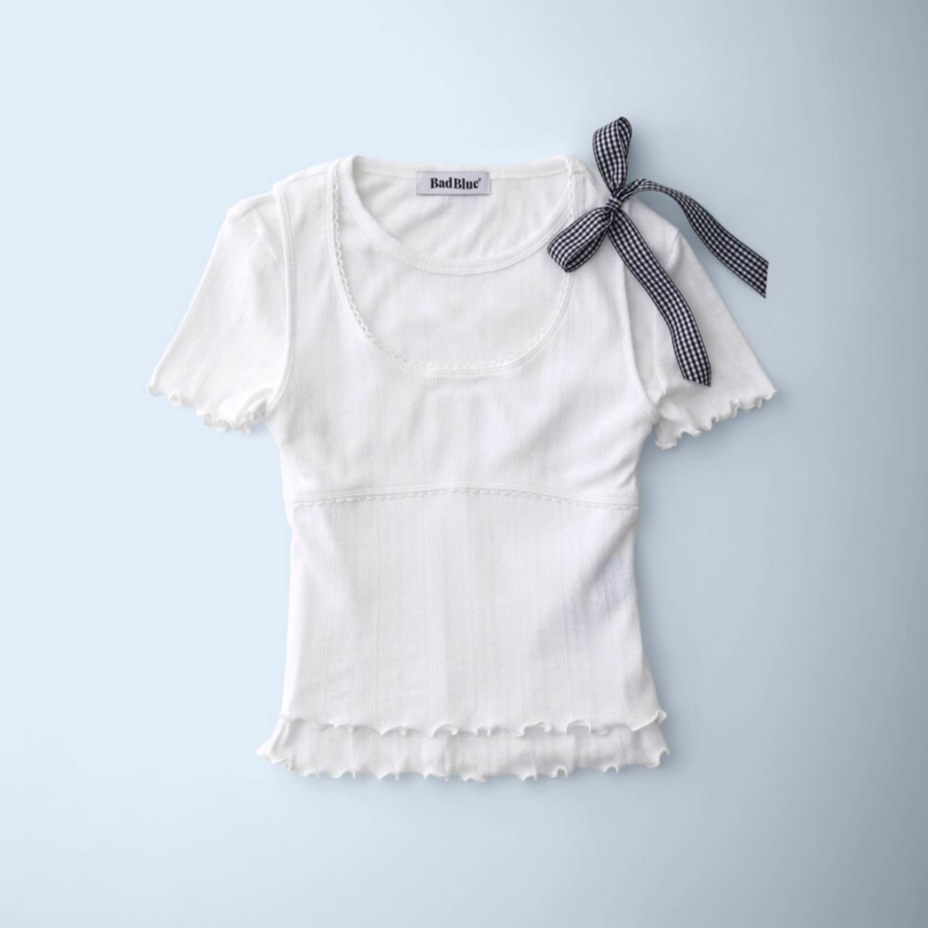 ｜BadBlue｜ ｜Setup｜ Ribbon Layerd Tee White