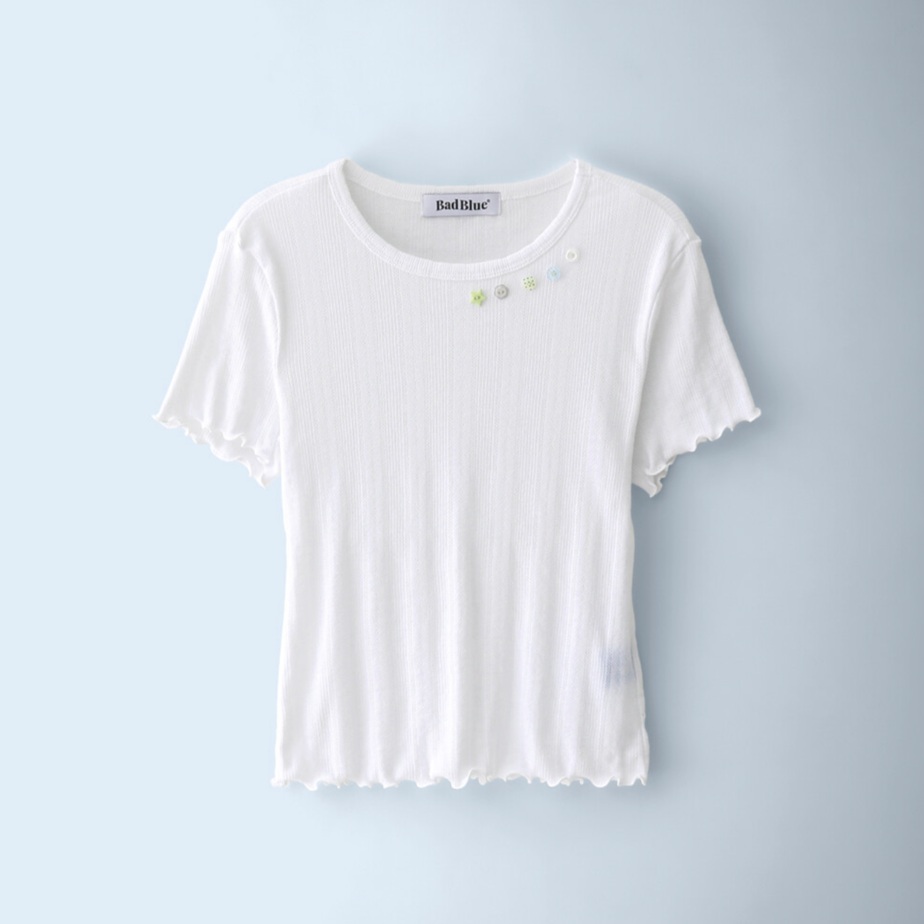 ｜BadBlue｜ Buttons Baby Tee White