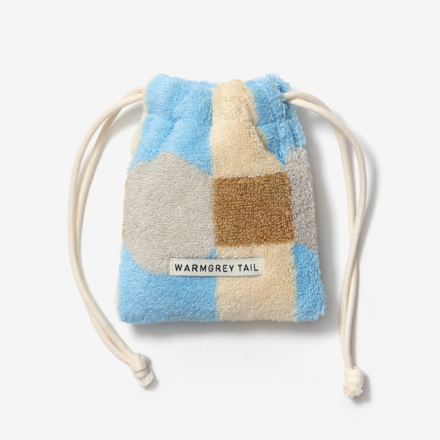 ｜WARMGREYTAIL｜ DOT CHECK TERRY POUCH - GREY ON CREAM
