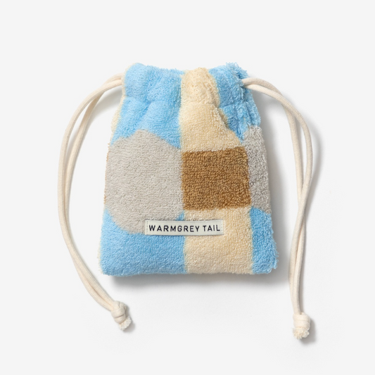｜WARMGREYTAIL｜ DOT CHECK TERRY POUCH - GREY ON CREAM