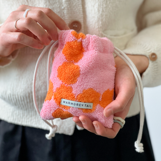 ｜WARMGREYTAIL｜ BLOSSOM CHECK TERRY POUCH - PINK