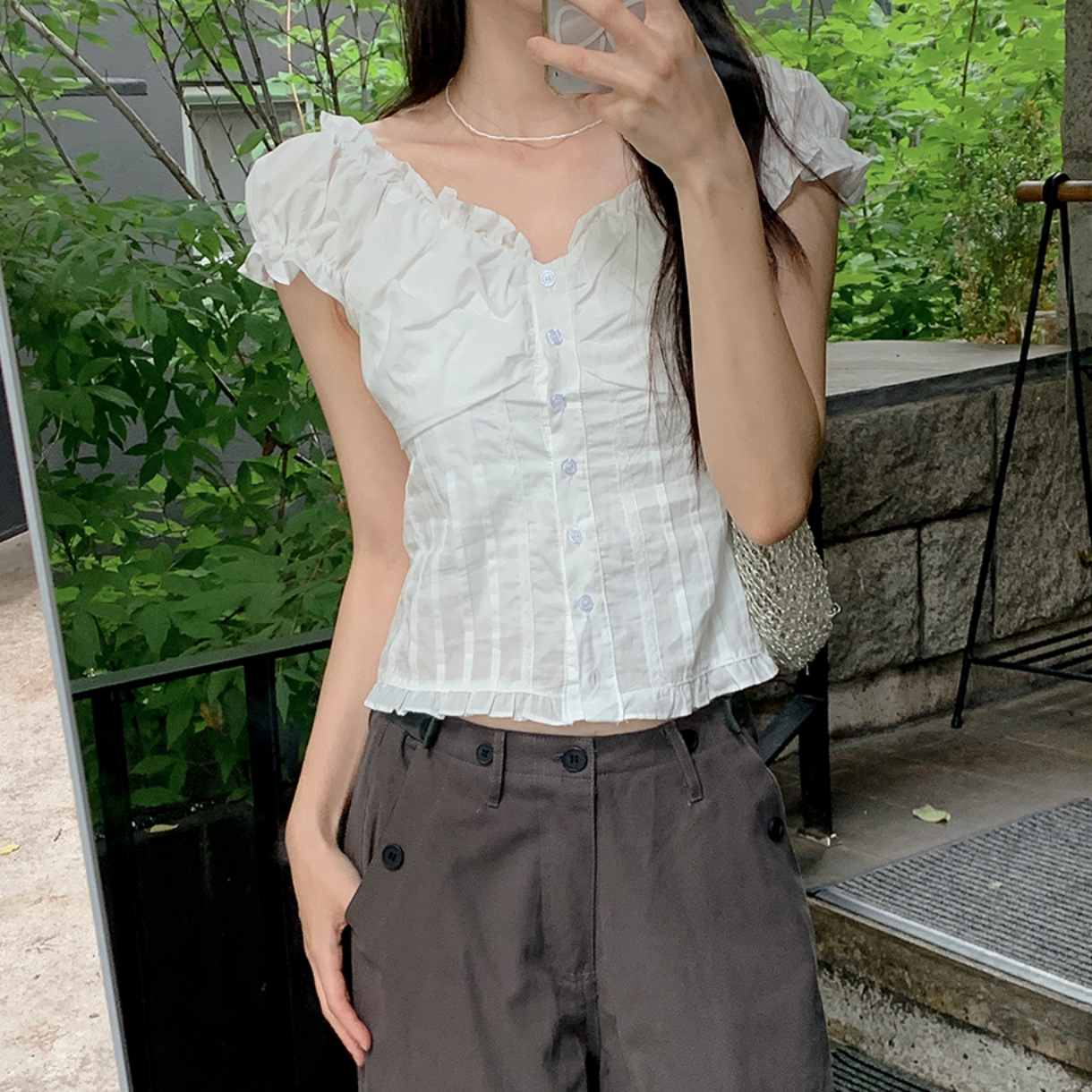 ｜SHOPPERLAND｜ Shirring Summer Pintuck Off-Shoulder Blouse