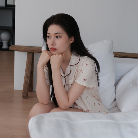 ｜Juuneedu｜ J Ribbon Short Sleeve Pajamas Set