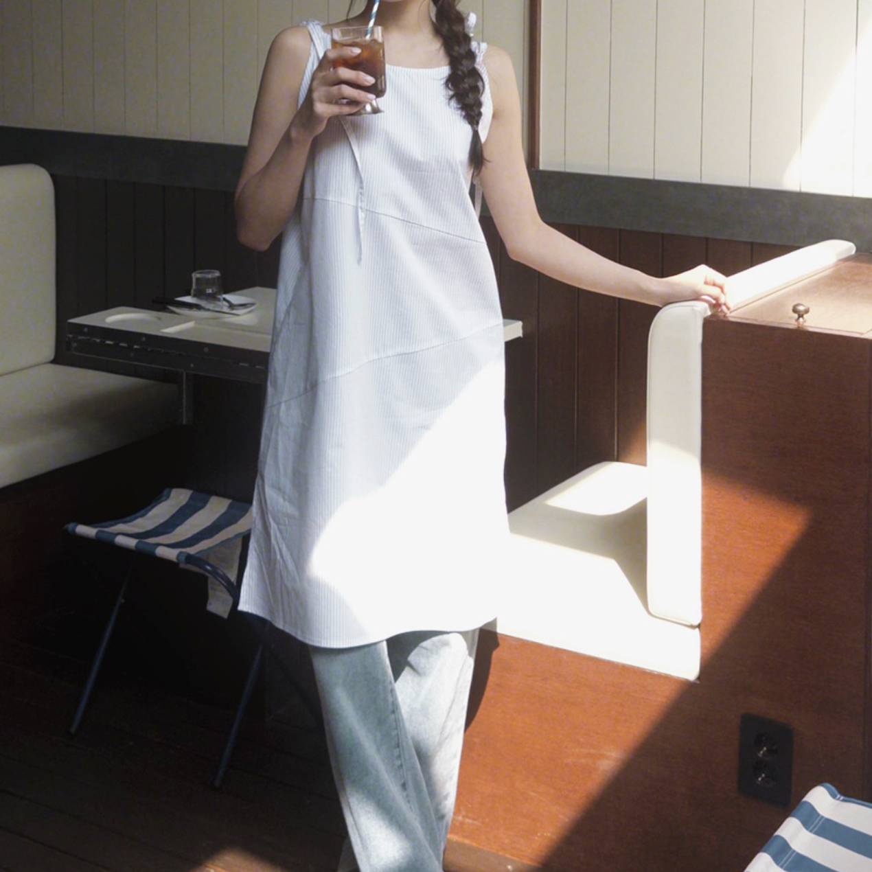 ｜SLOWAND｜ ONLY SLOW Marine Stripe Ribboning Dress