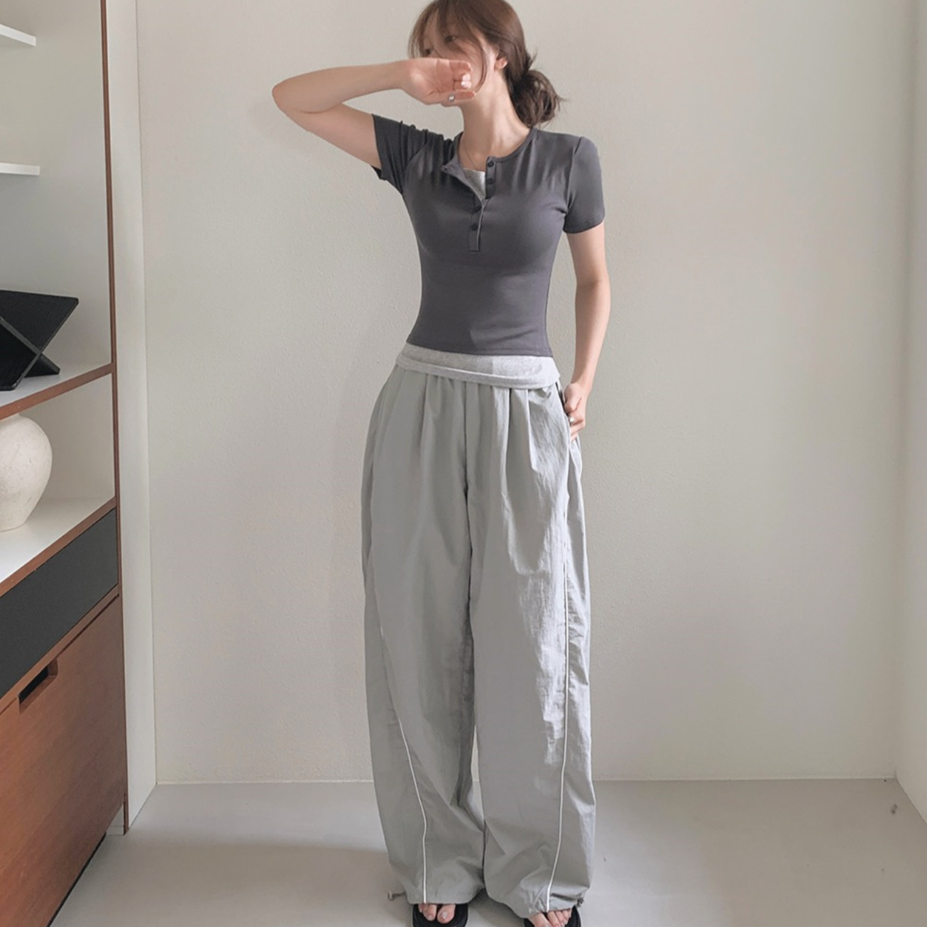 ｜SLOWAND｜ Two Way With Line Pintuck Waist Pants