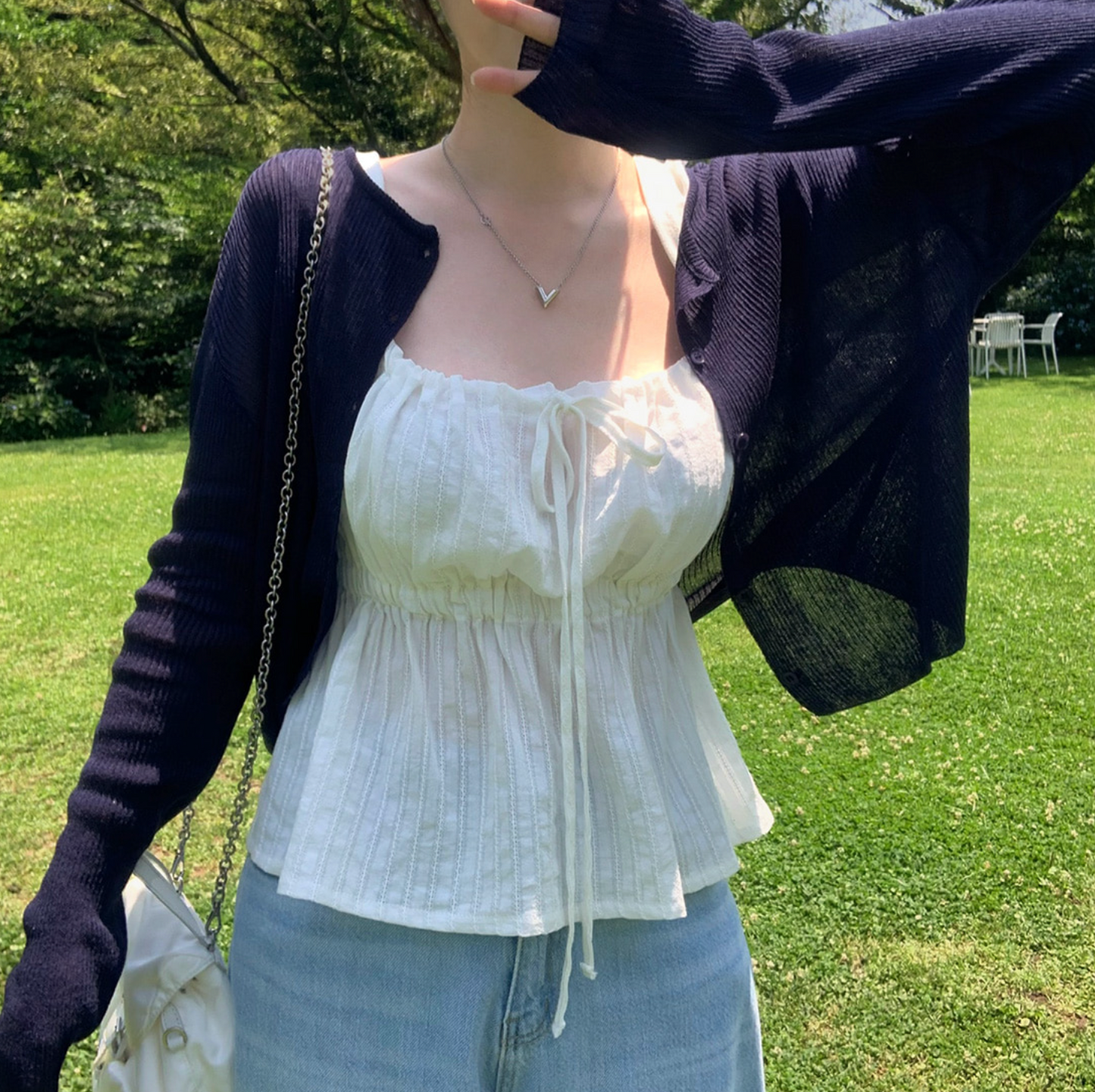 ｜CREAM CHEESE｜ Summer Linen V-neck Crop Knit Cardigan