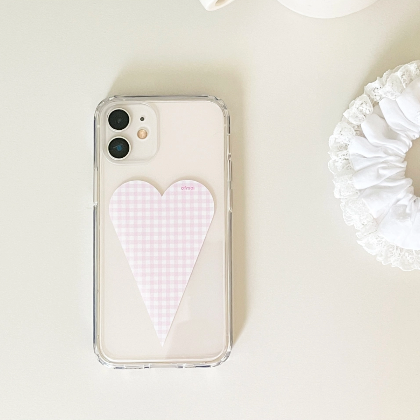 ｜ofmoi｜ Check Pink Heart Clear Hard Case