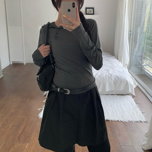 ｜anyonemore｜ Rhythm Diagonal Unbalanced Button Hood Long Sleeved T-Shirt