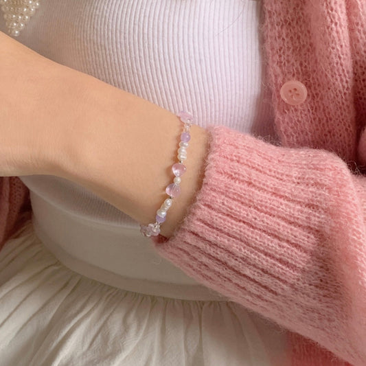 ｜SOYE PI-NE｜ Rina Purple Ribbon Fresh Pearl Bracelet
